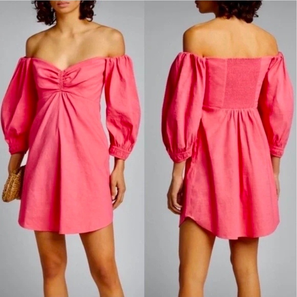 A.L.C‎ Mila Off The Shoulder Mini Dress Coral Pink Linen Womens Size 10